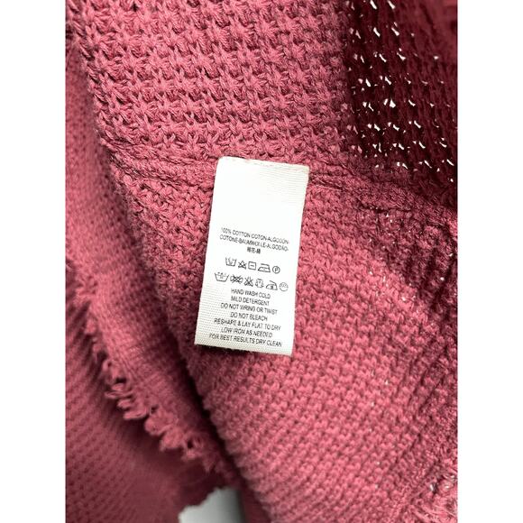 Free People Moonshine Cold Shoulder Waffle Knit Sweater Size XS Pink Red Rose - Picture 6 of 10